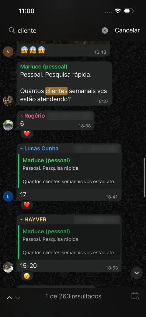 Quantos clientes por semana? 6, 17, 15 a 20